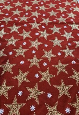Festive Red Flannel Christmas Fabric with Gold Stars Sold By The Yard